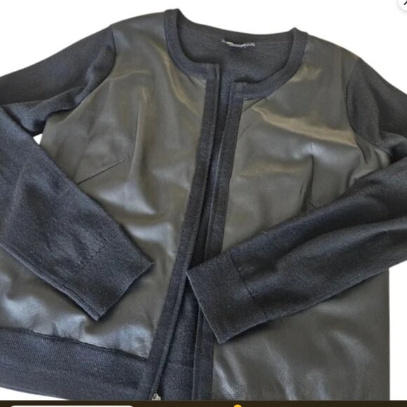 DKNY Black Leather and Knit Jacket L EUC - Picture 6 of 7